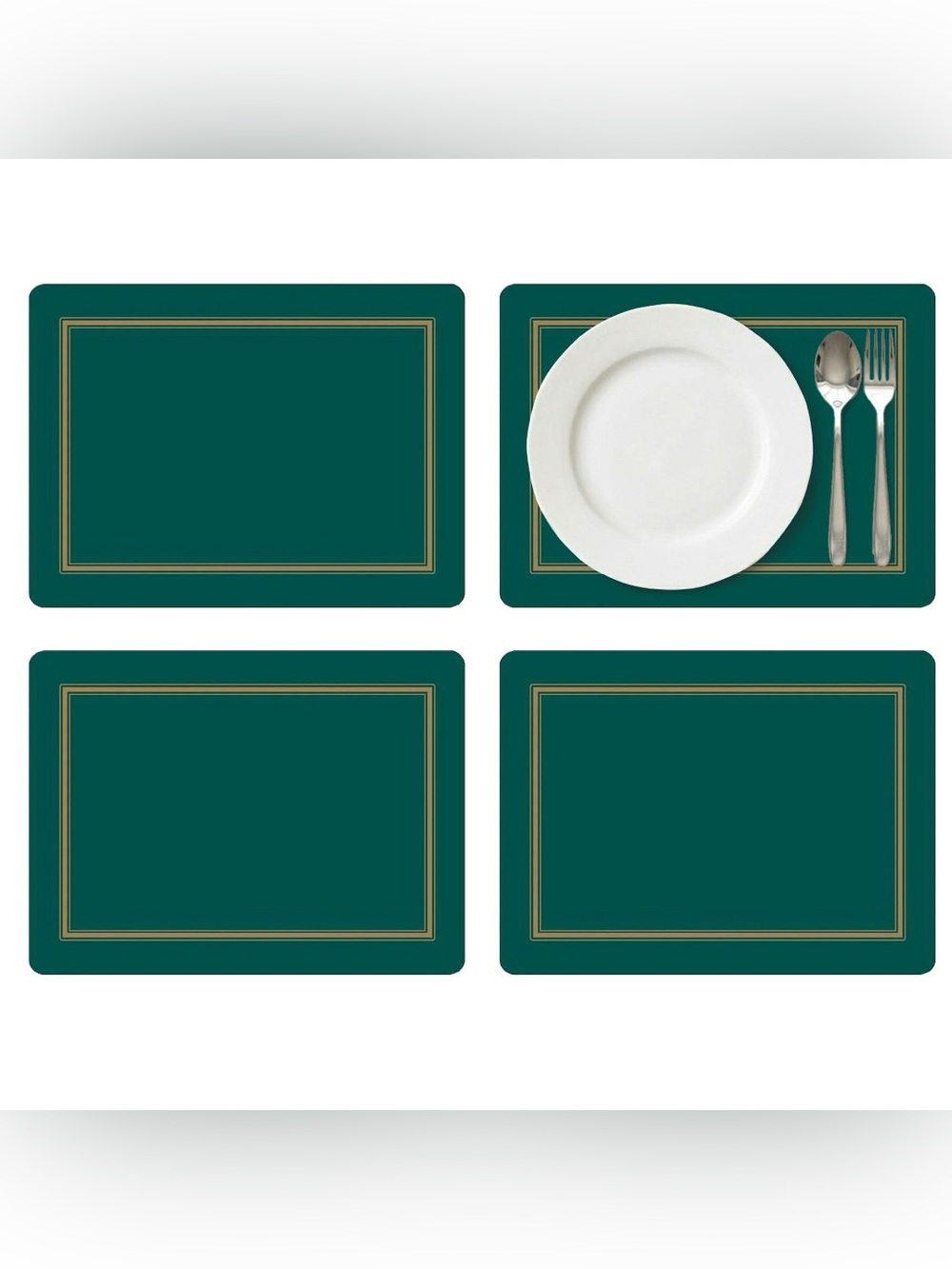 Elegant Green and Gold Rectangular Placemats - Set of 6